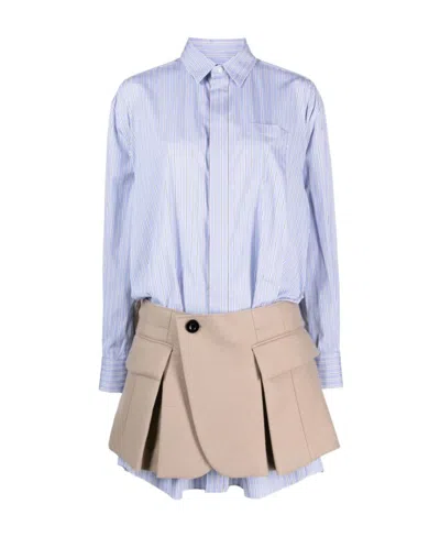 SACAI SACAI LONG SLEEVED SKIRT-OVERLAY SHIRT DRESS