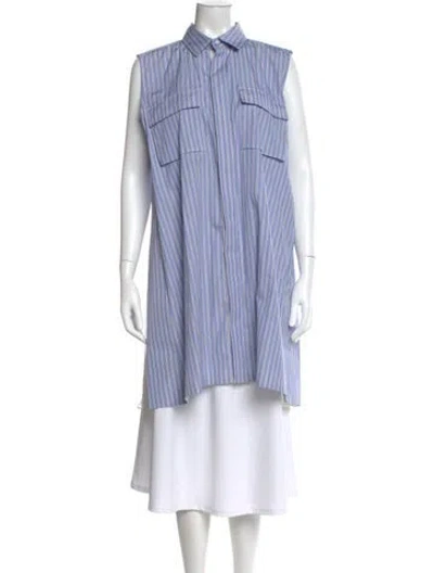 Pre-owned Sacai Striped Sleeveless Button-up Top In Blue