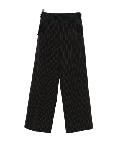 Sacai Striped Straight Leg Pants In Black