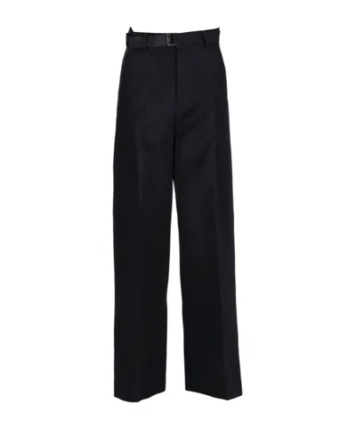 Sacai Striped Straight Trousers In Black