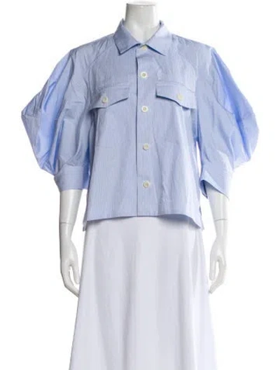 Pre-owned Sacai Striped Three-quarter Sleeve Blouse In Blue