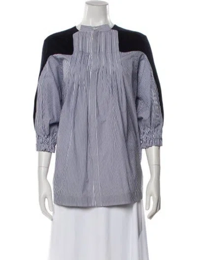 Pre-owned Sacai Striped Three-quarter Sleeve Blouse In Blue