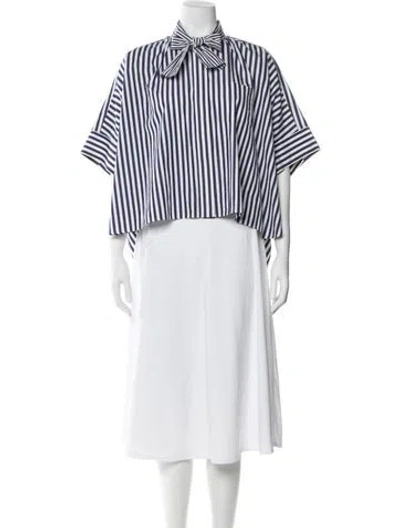 Pre-owned Sacai Striped Tie Neck Top In Blue