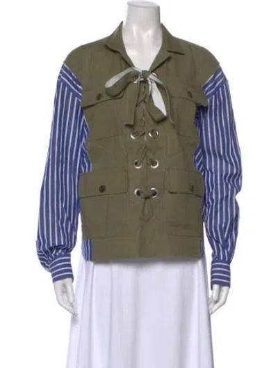 Pre-owned Sacai Striped Tie Neck Top In Blue
