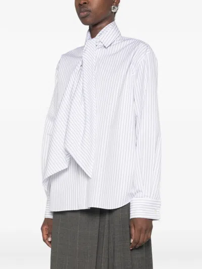 Sacai Striped Tie-neck Shirt In White