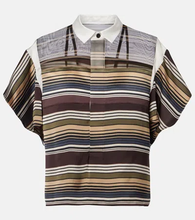 Sacai Striped Ruffled Shirt In Multi