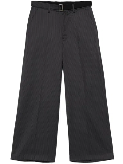 Sacai Striped Trousers In Grey