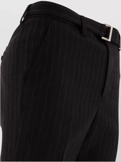 Sacai Striped Trousers With Pockets And Belt Loops In Black