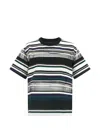 Sacai Striped Organza Insert Cotton T-shirt In Black
