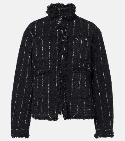 Sacai Striped Tweed Jacket In Schwarz