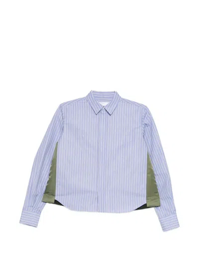 Sacai Striped Twill Shirt In Blue