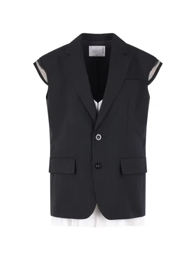 Sacai Striped Vest In Black