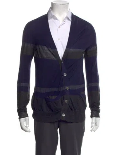 Pre-owned Sacai Striped V-neck Cardigan In Blue