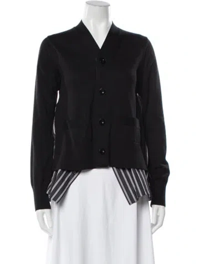 Pre-owned Sacai Striped V-neck Sweater In Black