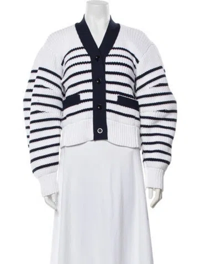 Pre-owned Sacai Striped V-neck Sweater In White