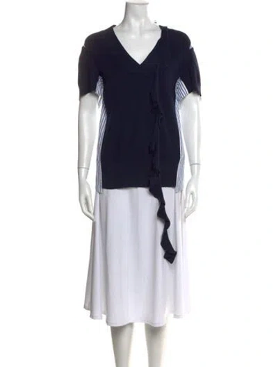 Pre-owned Sacai Striped V-neck Top In Blue