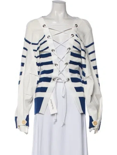Pre-owned Sacai Striped V-neck Top In White