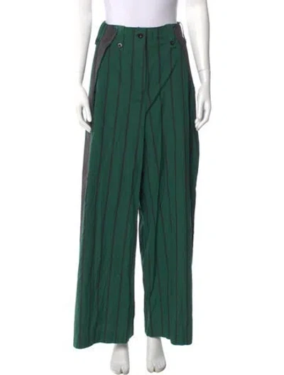 Pre-owned Sacai Striped Wide Leg Pants In Green