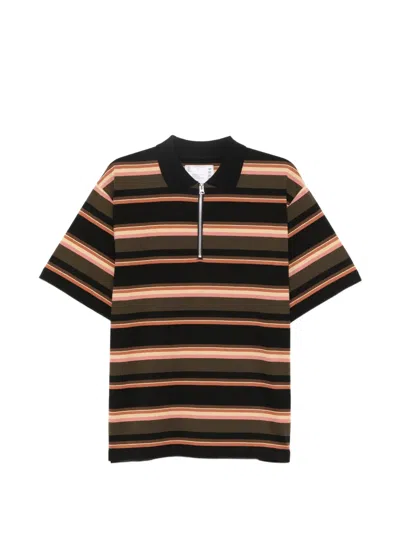Sacai Striped Zip-up Poplin Polo Shirt In Multi
