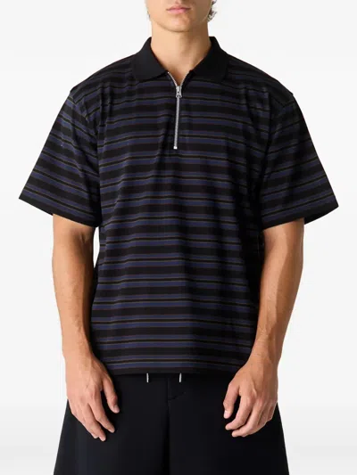 Sacai Navy Horizontal Stripe Polo In Black