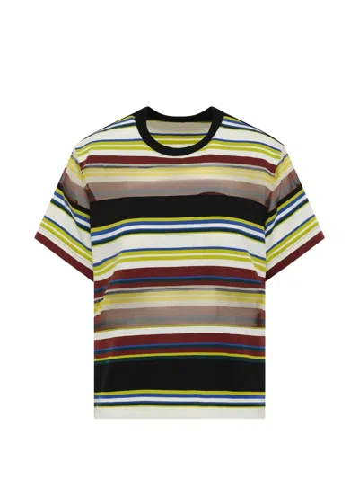 Sacai Stripe-pattern Layered-hem T-shirt In Multi