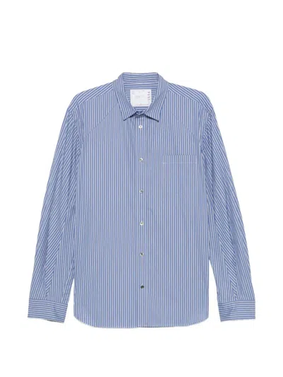Sacai Stripe-print Poplin Shirt In Blue