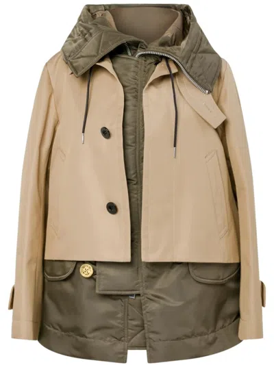Sacai Structured Cotton Gabardine Blouson With Classic Collar In Neutral