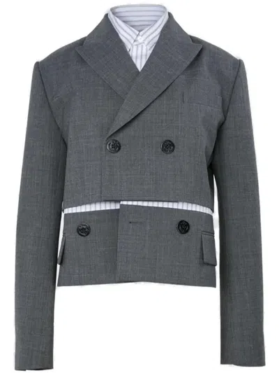 Sacai Structured Tailored Blazer In Wool With Notched Lapels In Gray