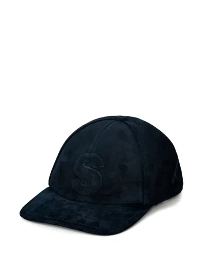 Sacai Suede Initial Baseball Hat In Blue