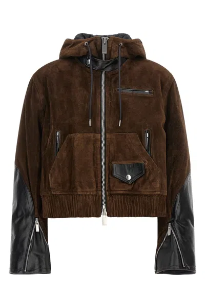 Sacai Suede-panelled Leather Jacket In Transparent