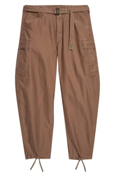 Sacai Sueded Cotton Barrel Leg Cargo Pants In Brown