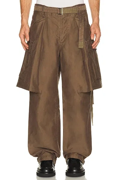 Sacai Sueded Cotton Pants In Brown