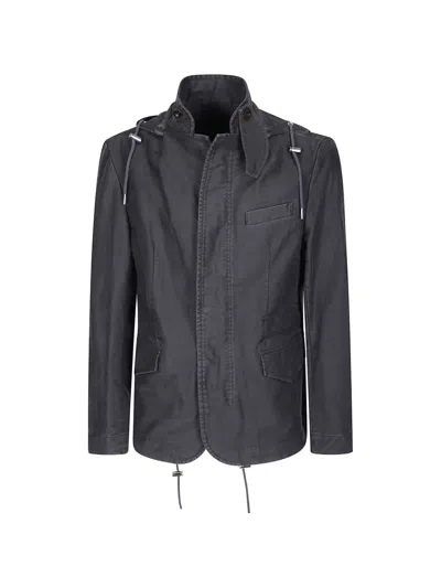 Sacai Sueded Cotton-hooded Jacket In Black