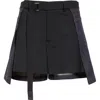 Sacai Belted Suiting Denim Mini Shorts In Black/indigo