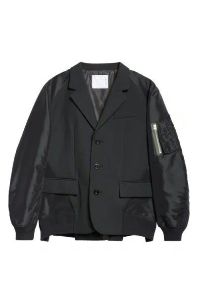 Sacai Suiting Bonding Mixed Media Jacket In Black