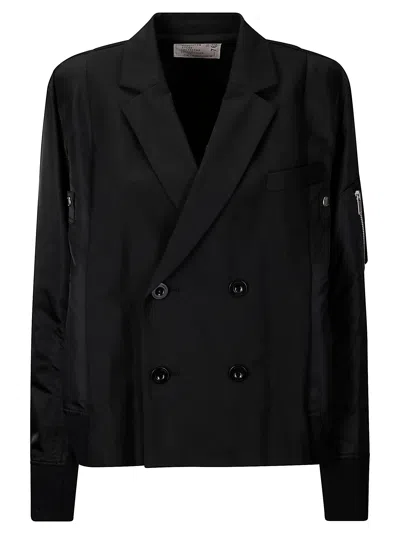 Sacai Suiting Bonding X Nylon Twill Jacket In Black