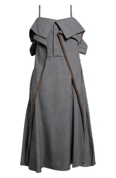 Sacai Pleated Ruffled Wool Midi Dress In Gray
