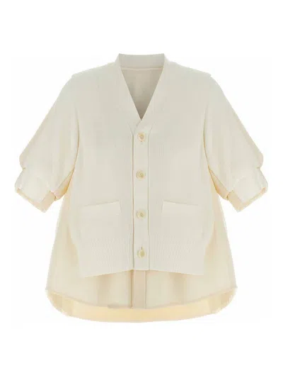 Sacai Suiting Mix Knit Cardigan In Neutral
