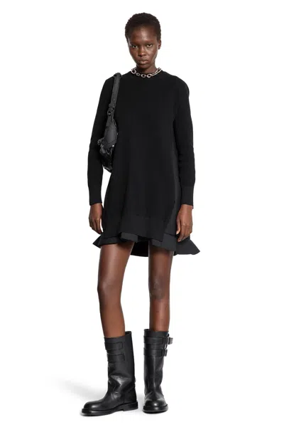 Sacai Suiting Mix Knit Dress In Black