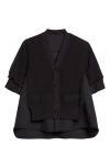 Sacai Suiting Mixed Media Cardigan In Black