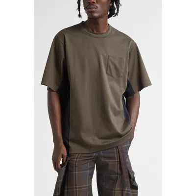 SACAI SACAI SUITING MIXED MEDIA POCKET T-SHIRT