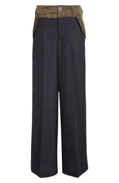 Sacai Suiting Mixed Media Straight Leg Pants In Multi