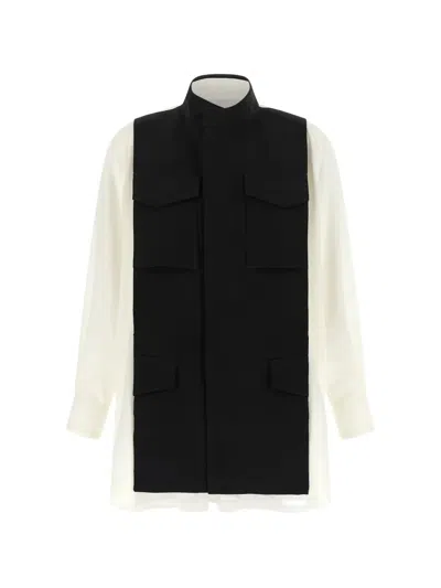 Sacai Maxi Shirt In Satin Crepe In Black