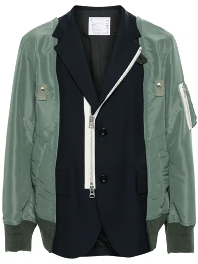 Sacai Suiting-style Panelled Jacket In Blau