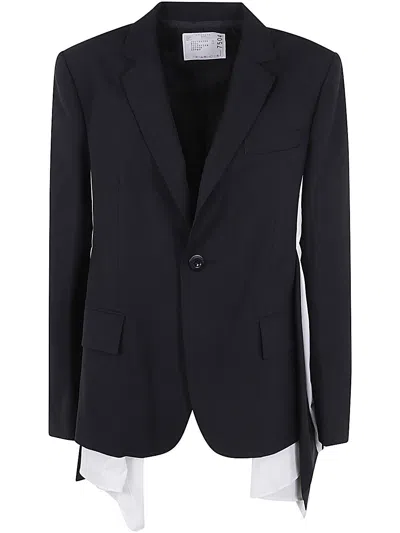 Sacai Suiting X Cotton Poplin Jacket In Black