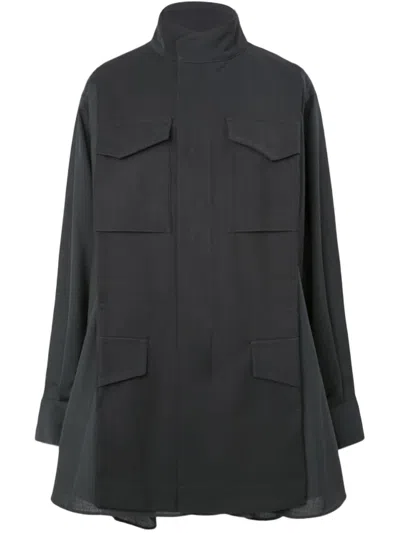 Sacai Suiting X Crepe Back Satin Flap Pockets Shirt In Black