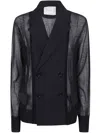 Sacai Womens Black Double-breasted Sheer-knit Cotton-blend Blazer In Black