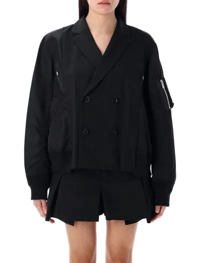 Sacai Suiting X Nylon Twill Jacket In Black