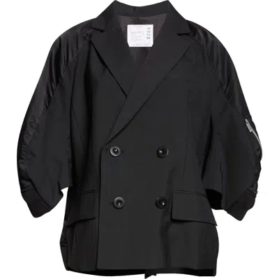 Sacai Suiting X Nylon Twill Jacket In Black