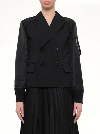 Sacai Suiting X Nylon Twill Jacket In Black